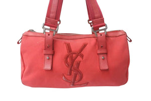 YVES SAINT LAURENT イブサンローラン ハンドバッグ トートバッグ ロゴ 129360 002404 レッド シルバー金具 美品 中古 4b000123