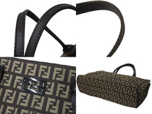 Load image into Gallery viewer, 新品同様 FENDI フェンディ ズッキーノ柄 ハンドバッグ 221158 キャンバス レザー ブラウン ブラックメタル金具 中古 4b000131