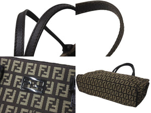 新品同様 FENDI フェンディ ズッキーノ柄 ハンドバッグ 221158 キャンバス レザー ブラウン ブラックメタル金具 中古 4b000131