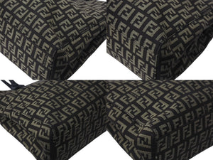 新品同様 FENDI フェンディ ズッキーノ柄 ハンドバッグ 221158 キャンバス レザー ブラウン ブラックメタル金具 中古 4b000131