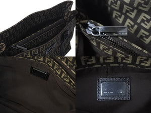 新品同様 FENDI フェンディ ズッキーノ柄 ハンドバッグ 221158 キャンバス レザー ブラウン ブラックメタル金具 中古 4b000131