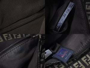 新品同様 FENDI フェンディ ズッキーノ柄 ハンドバッグ 221158 キャンバス レザー ブラウン ブラックメタル金具 中古 4b000131