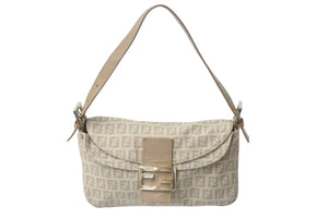 FENDI フェンディ ズッキーノ マンマバケット ハンドバッグ ワンショルダーバッグ ベージュ キャンバス 美品 中古 4b000134