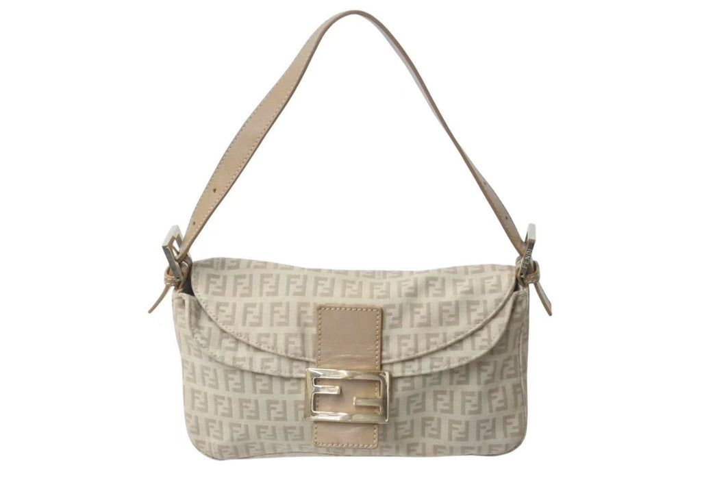 FENDI フェンディ ズッキーノ マンマバケット ハンドバッグ ワンショルダーバッグ ベージュ キャンバス 美品 中古 4b000134