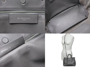 BALENCIAGA バレンシアガ ミニ ペーパー 2WAY ハンドバッグ グレー レザー 370926 ショルダー シルバー金具 美品 中古 4b000139