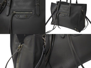 BALENCIAGA バレンシアガ ミニ ペーパー 2WAY ハンドバッグ グレー レザー 370926 ショルダー シルバー金具 美品 中古 4b000139
