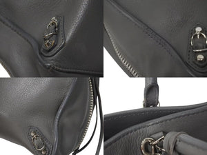 BALENCIAGA バレンシアガ ミニ ペーパー 2WAY ハンドバッグ グレー レザー 370926 ショルダー シルバー金具 美品 中古 4b000139