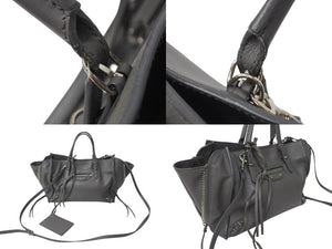 BALENCIAGA バレンシアガ ミニ ペーパー 2WAY ハンドバッグ グレー レザー 370926 ショルダー シルバー金具 美品 中古 4b000139