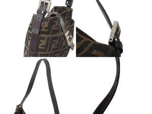 FENDI フェンディ ズッカ柄 マンマバケット ワンショルダーバッグ ブラウン キャンバス レザー シルバー金具 ロゴ 鞄 美品 中古 4b000146
