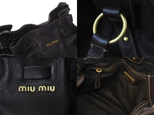 MIUMIU ミュウミュウ サイドリボン ハンドバッグ トートバッグ ブラウン レザー ゴールド金具 美品 中古 4b000150