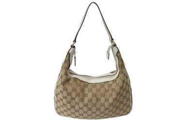 GUCCI グッチ ワンショルダーバッグ GGキャンバス レザー 153010 492715 ベージュ ホワイト ゴールド金具 美品 中古 4b000154