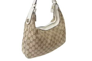GUCCI グッチ ワンショルダーバッグ GGキャンバス レザー 153010 492715 ベージュ ホワイト ゴールド金具 美品 中古 4b000154