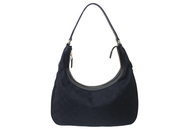 極美品 GUCCI グッチ GG柄 ワンショルダーバッグ ブラック キャンバス レザー 153010 ロゴ 鞄 ゴールド金具 肩掛け 中古 4b000156