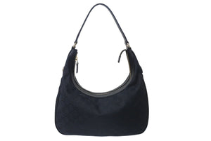 極美品 GUCCI グッチ GG柄 ワンショルダーバッグ ブラック キャンバス レザー 153010 ロゴ 鞄 ゴールド金具 肩掛け 中古 4b000156