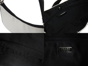 PRADA プラダ レザー ホーボー ワンショルダーバッグ ホワイト ブラック ロゴ シルバー金具 美品 中古 4b000157
