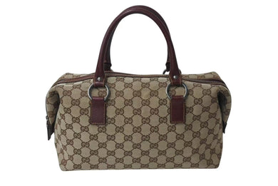 GUCCI グッチ ハンドバッグ 113009 GGキャンバス レザー ベージュ ボルドー シルバー金具 イタリア製 美品 中古 4b000158