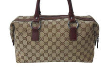 Load image into Gallery viewer, GUCCI グッチ ハンドバッグ 113009 GGキャンバス レザー ベージュ ボルドー シルバー金具 イタリア製 美品 中古 4b000158
