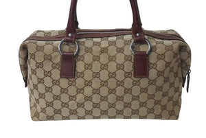 GUCCI グッチ ハンドバッグ 113009 GGキャンバス レザー ベージュ ボルドー シルバー金具 イタリア製 美品 中古 4b000158