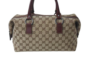 GUCCI グッチ ハンドバッグ 113009 GGキャンバス レザー ベージュ ボルドー シルバー金具 イタリア製 美品 中古 4b000158