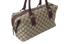 Load image into Gallery viewer, GUCCI グッチ ハンドバッグ 113009 GGキャンバス レザー ベージュ ボルドー シルバー金具 イタリア製 美品 中古 4b000158