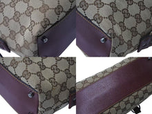 Load image into Gallery viewer, GUCCI グッチ ハンドバッグ 113009 GGキャンバス レザー ベージュ ボルドー シルバー金具 イタリア製 美品 中古 4b000158