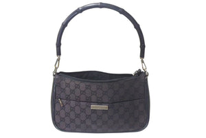 GUCCI グッチ バンブー ワンショルダーバッグ ハンドバッグ 001 3865 001553 GGキャンバス ブラック シルバー金具 美品 中古 4b000159