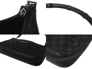 GUCCI グッチ バンブー ワンショルダーバッグ ハンドバッグ 001 3865 001553 GGキャンバス ブラック シルバー金具 美品 中古 4b000159