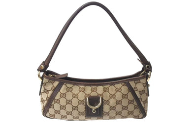 GUCCI グッチ アビー ワンショルダーバッグ ハンドバッグ 130939 2123 GGキャンバス レザー ベージュ ブラウン 美品 中古 4b000160