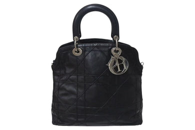 Christian Dior クリスチャンディオール グランヴィル ハンドバッグ 08-MA-0142 カナージュ ラムスキン ブラック 美品 中古 4b000163