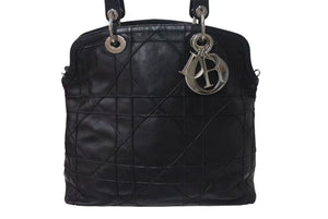 Christian Dior クリスチャンディオール グランヴィル ハンドバッグ 08-MA-0142 カナージュ ラムスキン ブラック 美品 中古 4b000163