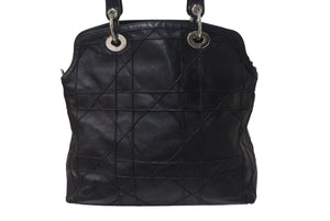 Christian Dior クリスチャンディオール グランヴィル ハンドバッグ 08-MA-0142 カナージュ ラムスキン ブラック 美品 中古 4b000163