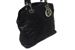 Christian Dior クリスチャンディオール グランヴィル ハンドバッグ 08-MA-0142 カナージュ ラムスキン ブラック 美品 中古 4b000163