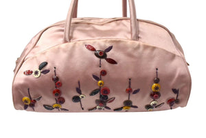 PRADA プラダ ハンドバッグ 刺繍 ミニハンドバッグ B11063 ピンク系 サテン シルバー金具 美品 中古 4b000165