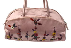 PRADA プラダ ハンドバッグ 刺繍 ミニハンドバッグ B11063 ピンク系 サテン シルバー金具 美品 中古 4b000165