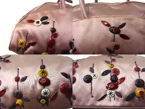PRADA プラダ ハンドバッグ 刺繍 ミニハンドバッグ B11063 ピンク系 サテン シルバー金具 美品 中古 4b000165