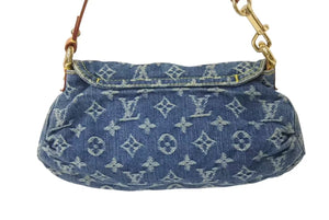 LOUIS VUITTON ルイヴィトン モノグラムデニム ミニプリーティ ハンドバッグ M95050 ヌメ革 ブルー ゴールド金具 美品 中古 4b000168