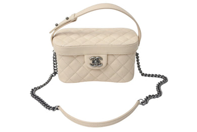 極美品 CHANEL シャネル SAC RABAT サック ラバト チェーンショルダーバニティバッグ A68598 18番台 ココマーク ベージュ 中古 4b000172