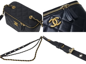 極美品 CHANEL シャネル バニティ ショルダーバッグ 31番台 ココマーク ラムスキン キルティング ブラック ゴールド金具 中古 4b000185