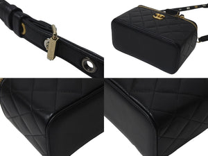 極美品 CHANEL シャネル バニティ ショルダーバッグ 31番台 ココマーク ラムスキン キルティング ブラック ゴールド金具 中古 4b000185