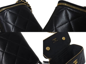 極美品 CHANEL シャネル バニティ ショルダーバッグ 31番台 ココマーク ラムスキン キルティング ブラック ゴールド金具 中古 4b000185