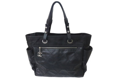 新品同様 CHANEL シャネル パリビアリッツ トートバッグMM ココマーク A34209 コーティングキャンバス レザー シルバー金具 中古 4b000192