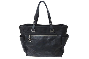 新品同様 CHANEL シャネル パリビアリッツ トートバッグMM ココマーク A34209 コーティングキャンバス レザー シルバー金具 中古 4b000192