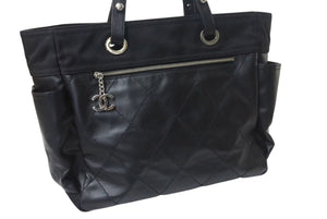 新品同様 CHANEL シャネル パリビアリッツ トートバッグMM ココマーク A34209 コーティングキャンバス レザー シルバー金具 中古 4b000192