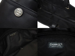新品同様 CHANEL シャネル パリビアリッツ トートバッグMM ココマーク A34209 コーティングキャンバス レザー シルバー金具 中古 4b000192