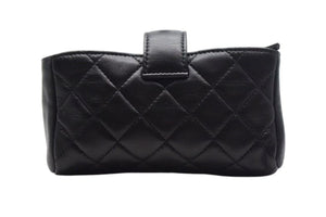 極美品 CHANEL シャネル ポーチ コインケース A48227 キルティング ココマーク ブラック シルバー金具 中古 4b000194