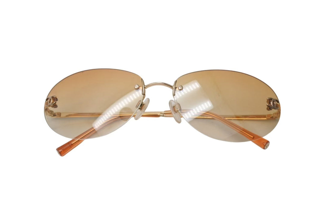 CHANEL シャネル リムレス サングラス 4013 c.125/56 サイズ 59◻︎16 130 ゴールド オレンジ グラデーション 美品 中古 4b000215