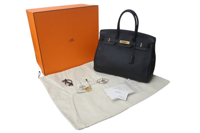極美品 HERMES エルメス BIRKIN バーキン35 ブラック シルバー金具 トリヨンクレマンス ハンドバッグ □L刻印 中古 4b000219