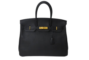 極美品 HERMES エルメス BIRKIN バーキン35 ブラック シルバー金具 トリヨンクレマンス ハンドバッグ □L刻印 中古 4b000219
