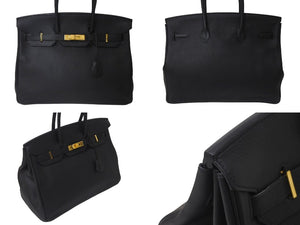 極美品 HERMES エルメス BIRKIN バーキン35 ブラック シルバー金具 トリヨンクレマンス ハンドバッグ □L刻印 中古 4b000219