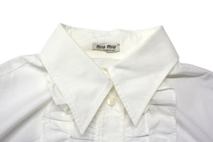 MIU MIU ミュウミュウ 21SS ノースリーブ ショートレングス ポプリンシャツ ブラウス ホワイト サイズ38 MK1528 美品 中古 4b000256